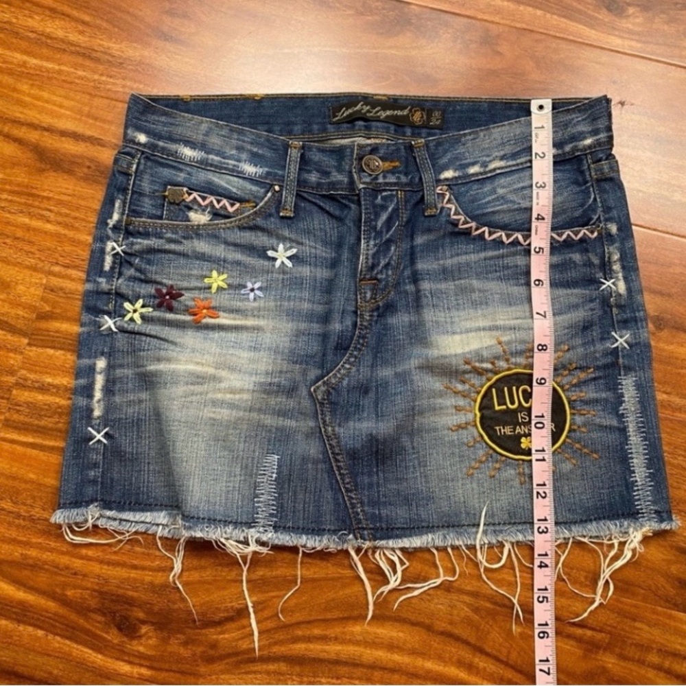 Lucky Brand Y2K Zoe Embroidered Patchwork Denim Mini Skirt Size 00 Boho Western - Picture 16 of 16